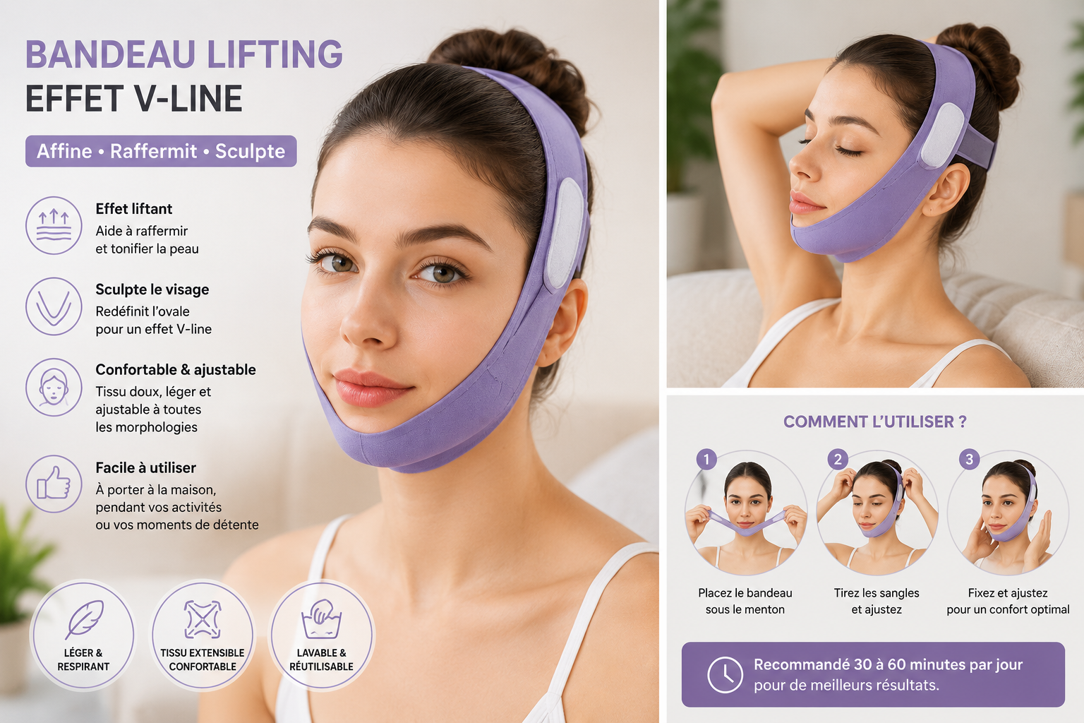 Bandeau Liftant Visage & Menton – L’allié beauté de votre routine bien-être