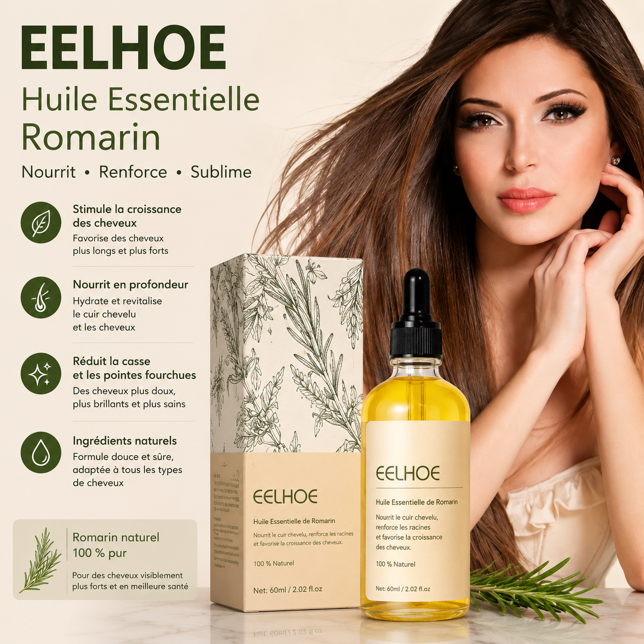 Huile de Romarin pour Cheveux – Soin Nourrissant et Réparateur