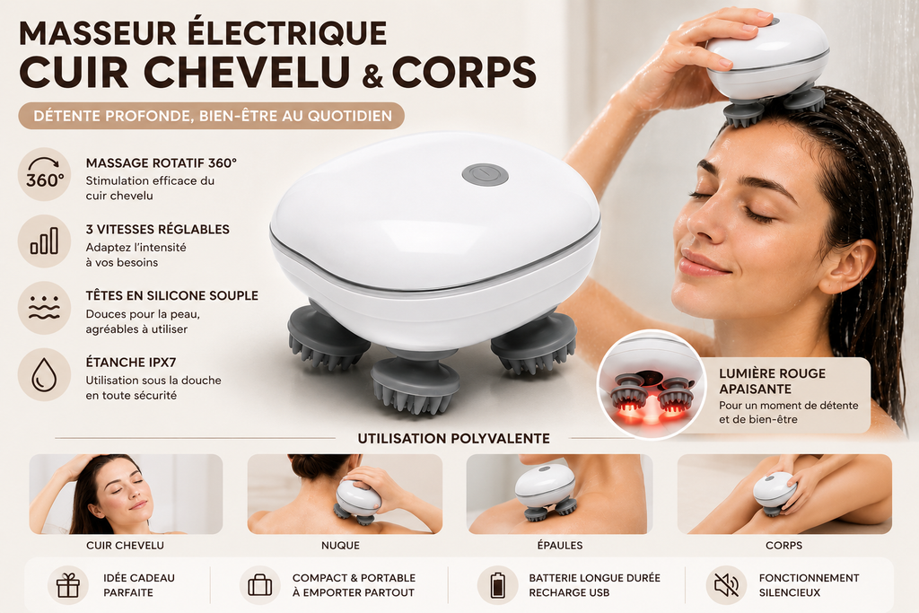 RelaxScalp™ – Masseur Électrique de Cuir Chevelu & Corps