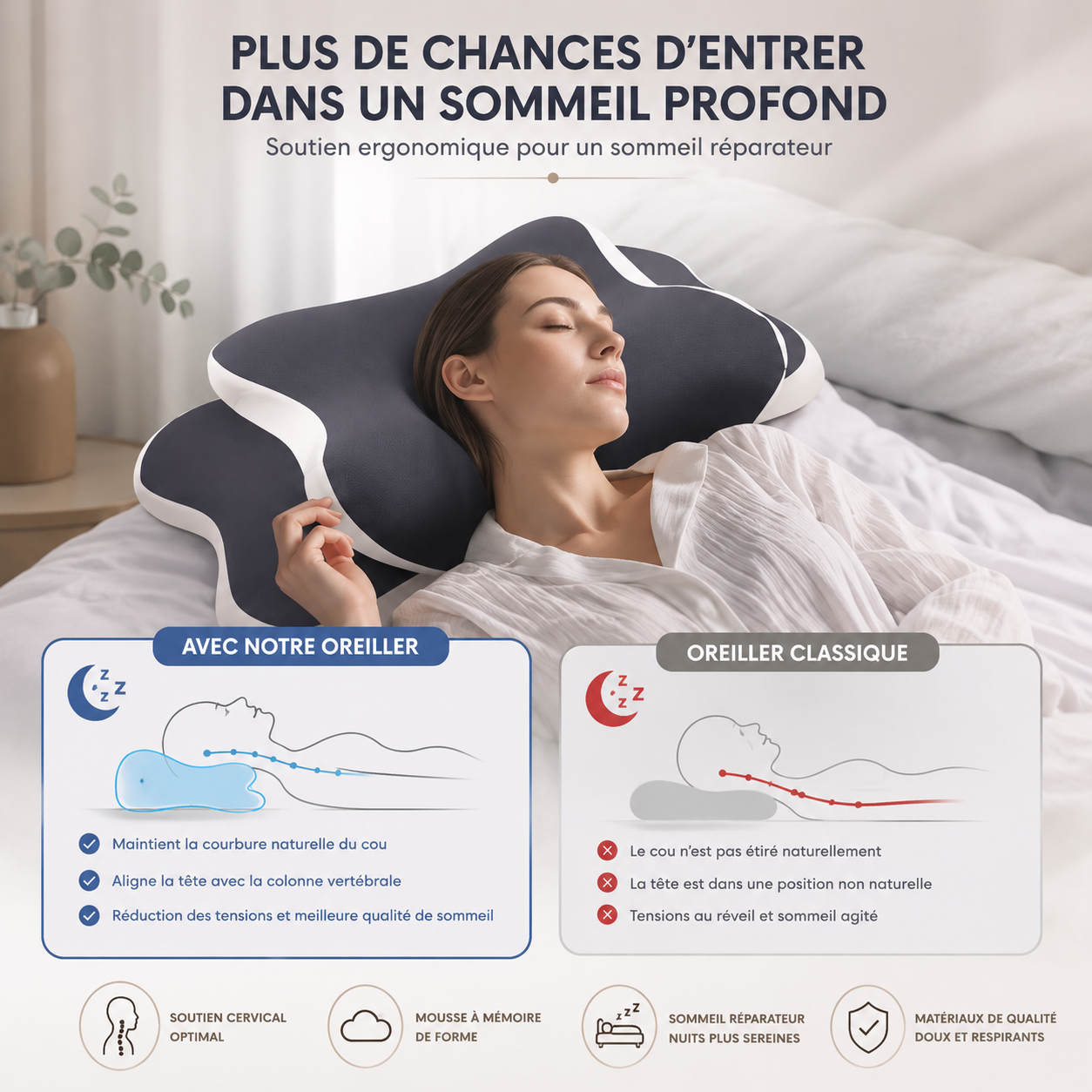 Oreiller Cervical Papillon à Mémoire de Forme – Le Confort de Vos Nuits, le Bien-être de Votre Nuque