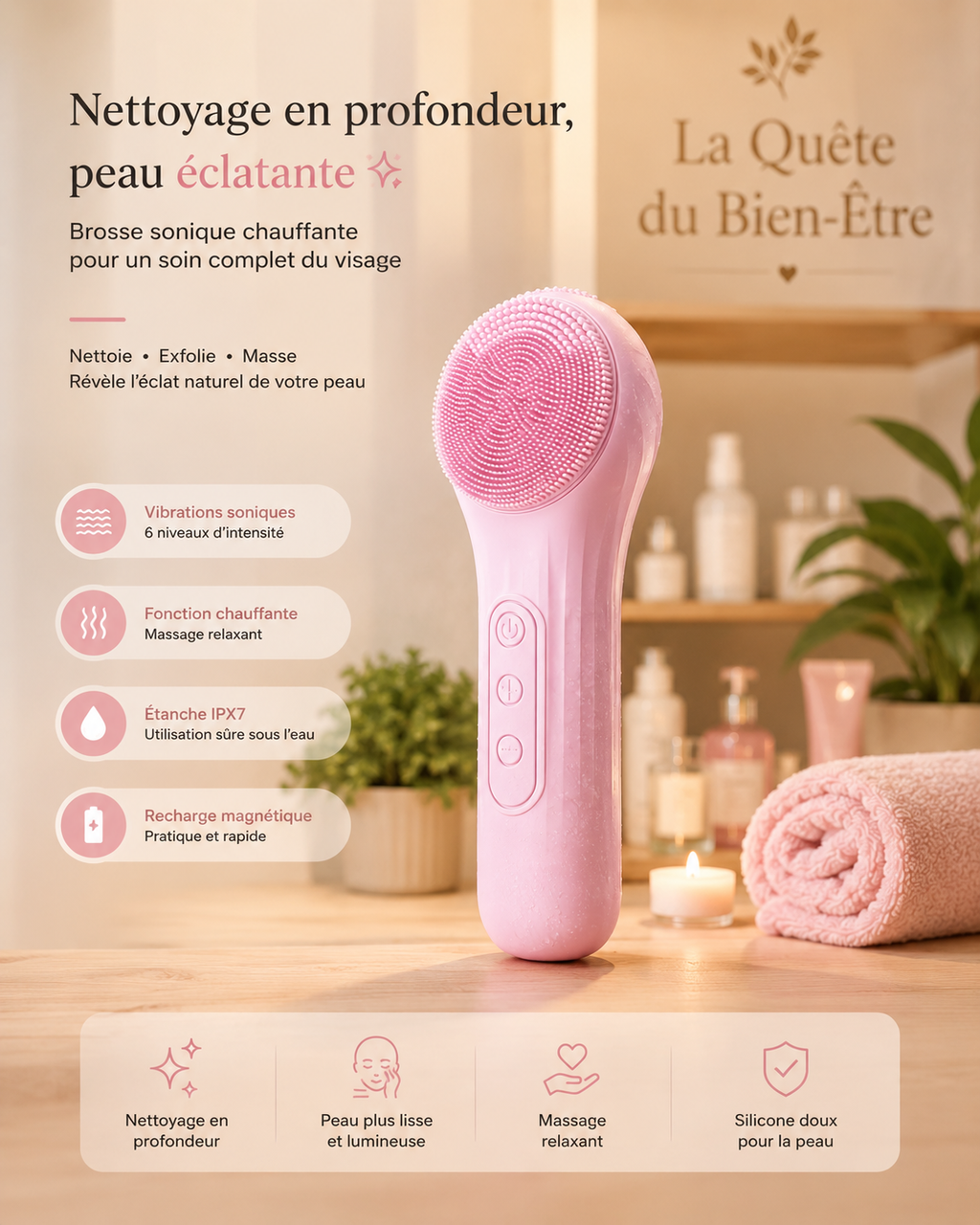 Brosse Nettoyante Visage Sonique Chauffante