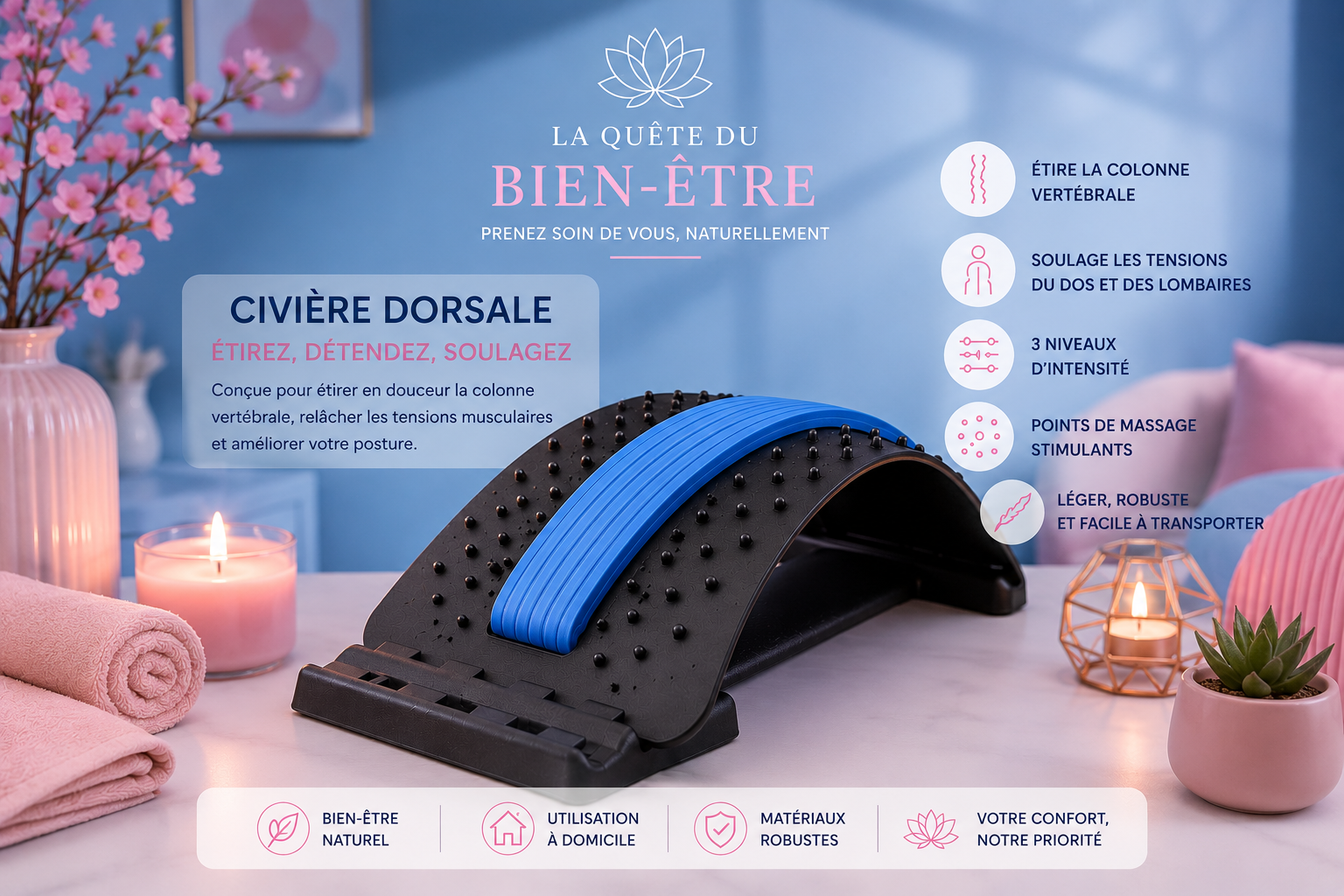 Civière Dorsale Ergonomique Premium – Étirement, Détente et Bien-être du Dos