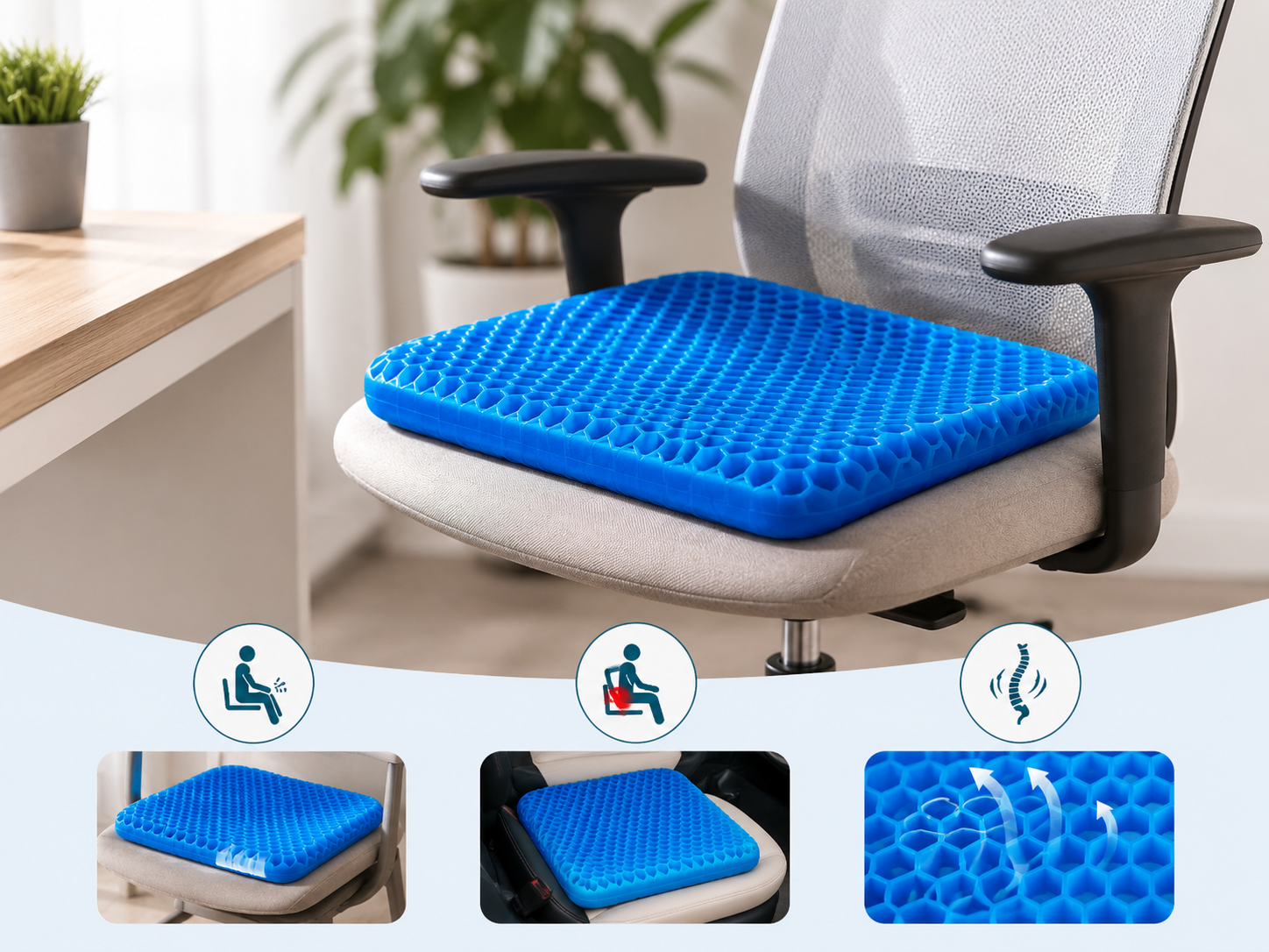 Coussin de siège en gel ergonomique – Soulage le dos, le coccyx et les hanches