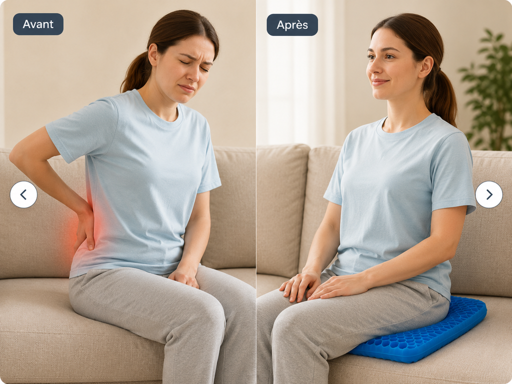 Coussin de siège en gel ergonomique – Soulage le dos, le coccyx et les hanches