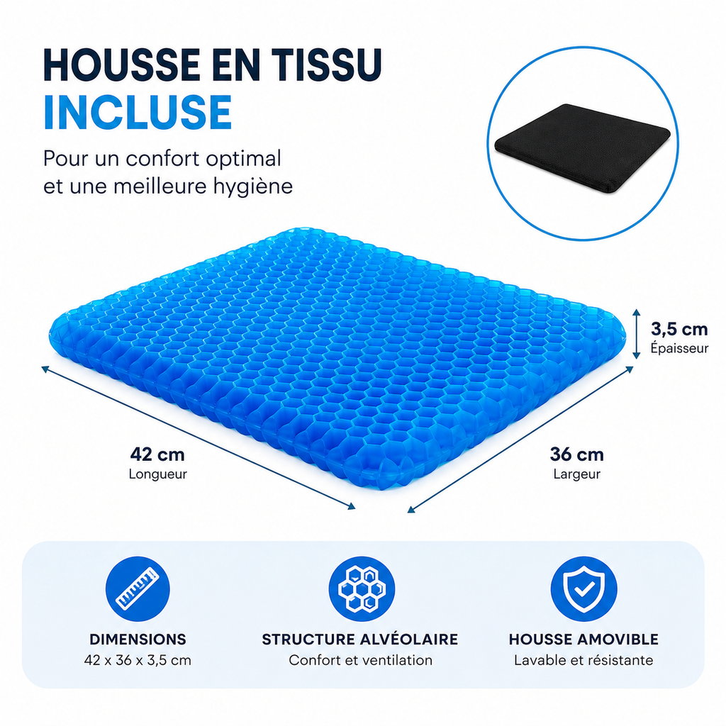 Coussin de siège en gel ergonomique – Soulage le dos, le coccyx et les hanches