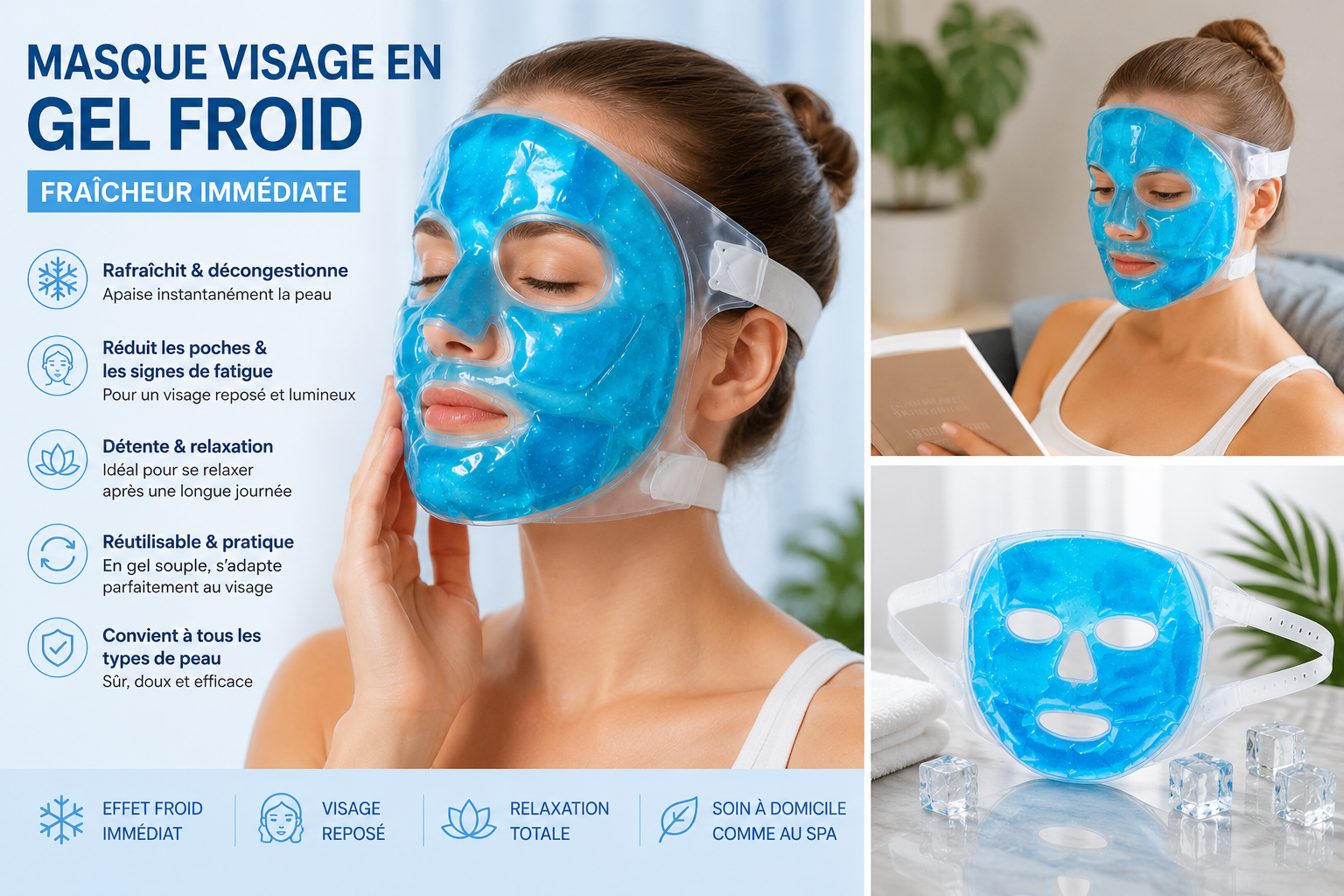 Masque de Gel Rafraîchissant pour le Visage – Effet Décongestionnant et Relaxant