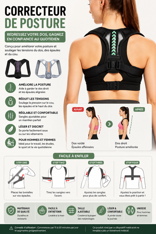 Correcteur de Posture Ergonomique – Maintien du Dos & des Épaules