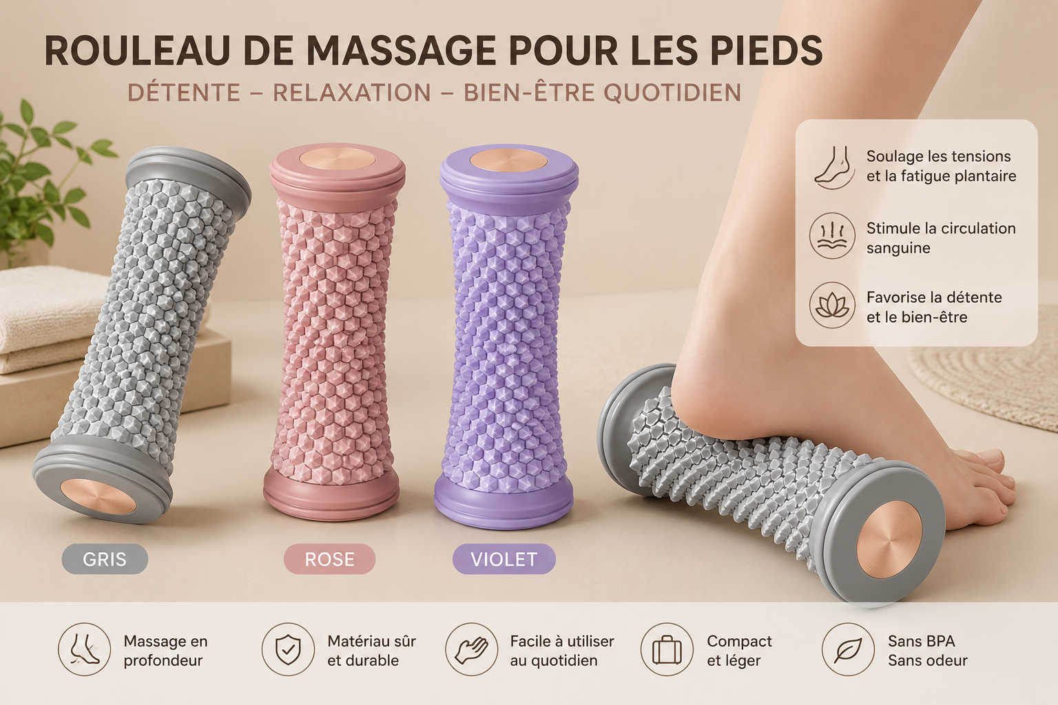 Rouleau de Massage pour les Pieds – Détente & Bien-être Quotidien