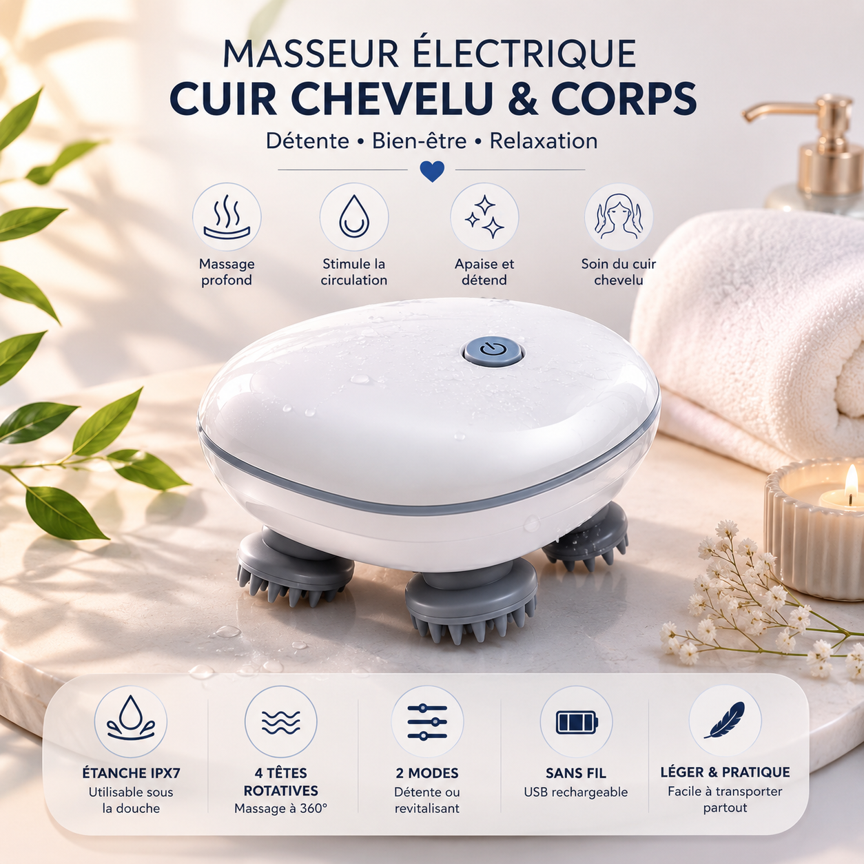 RelaxScalp™ – Masseur Électrique de Cuir Chevelu & Corps