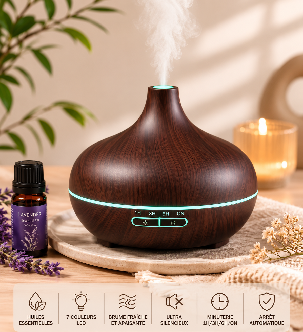 Diffuseur d'Arômes LED Effet Bois – Ambiance Zen & Relaxante