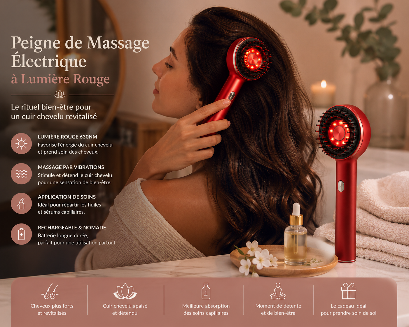 Peigne de Massage Électrique à Lumière Rouge