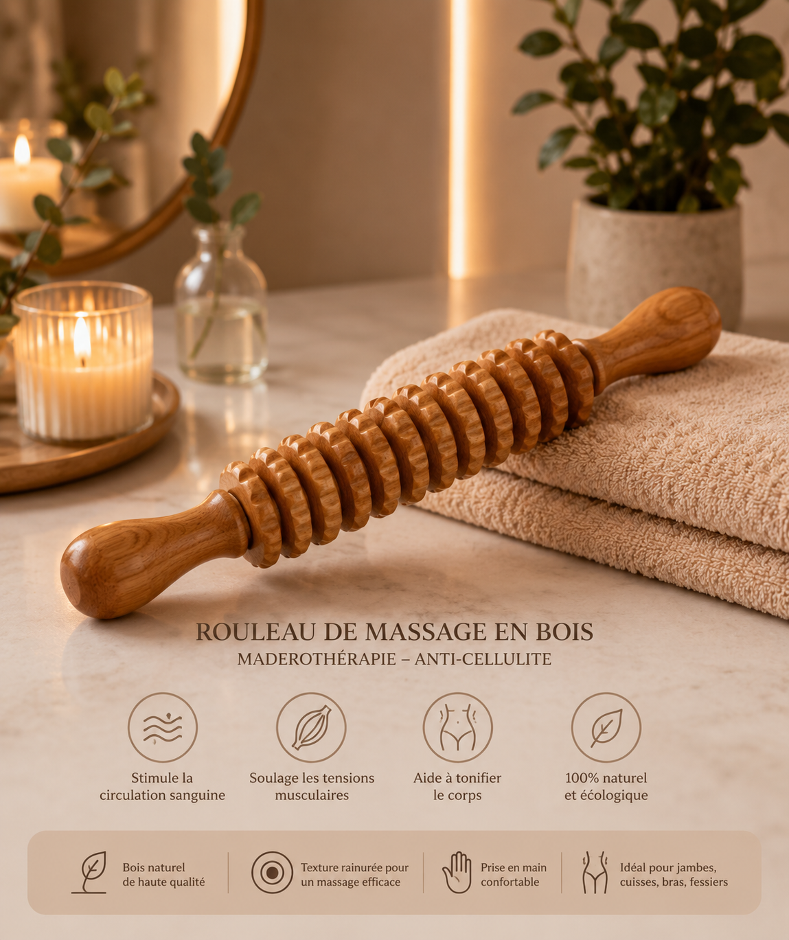 Rouleau de Massage en Bois – Maderothérapie Corps