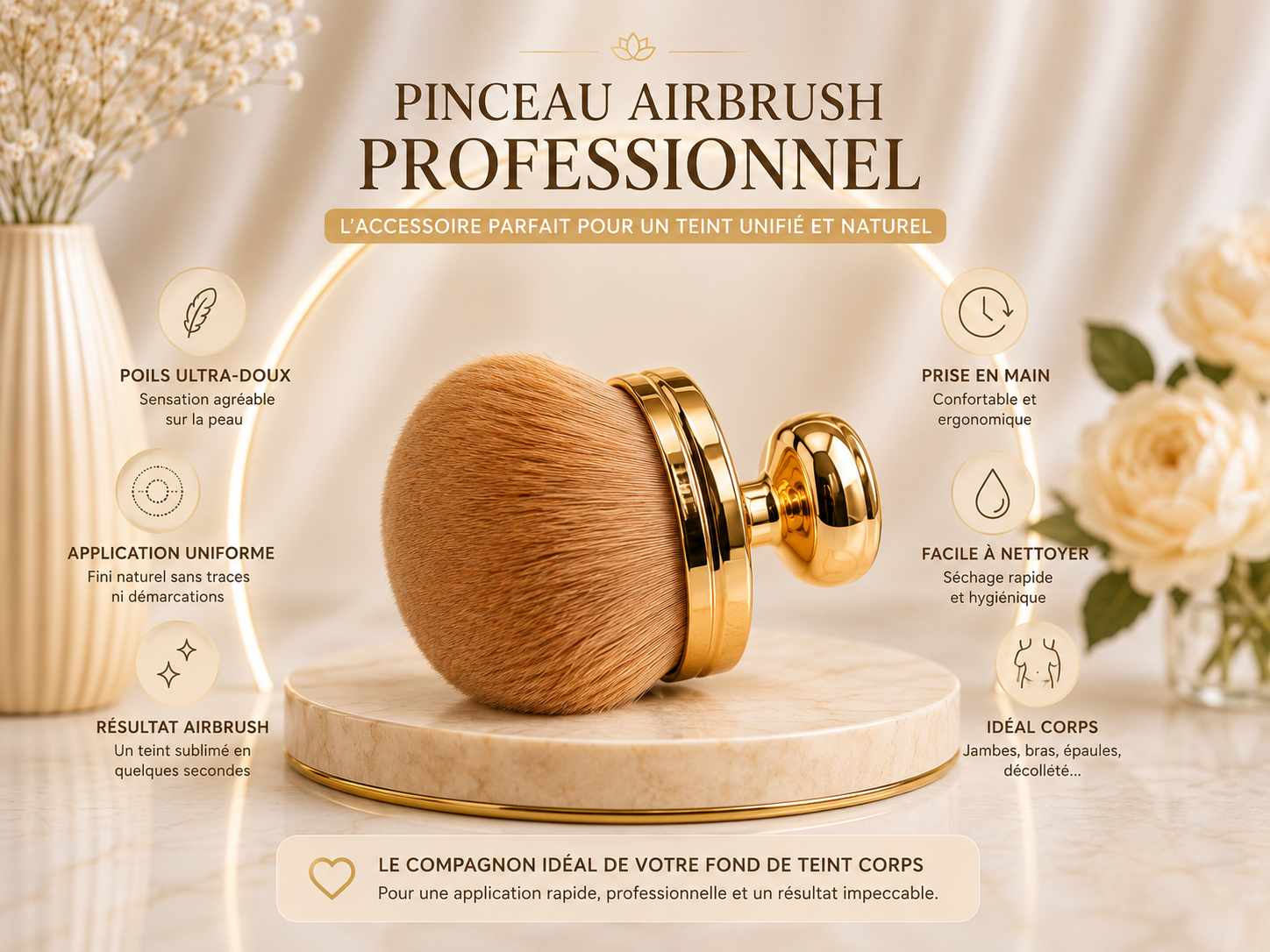 Pinceau AirBrush Professionnel – L'application parfaite pour votre fond de teint de corps