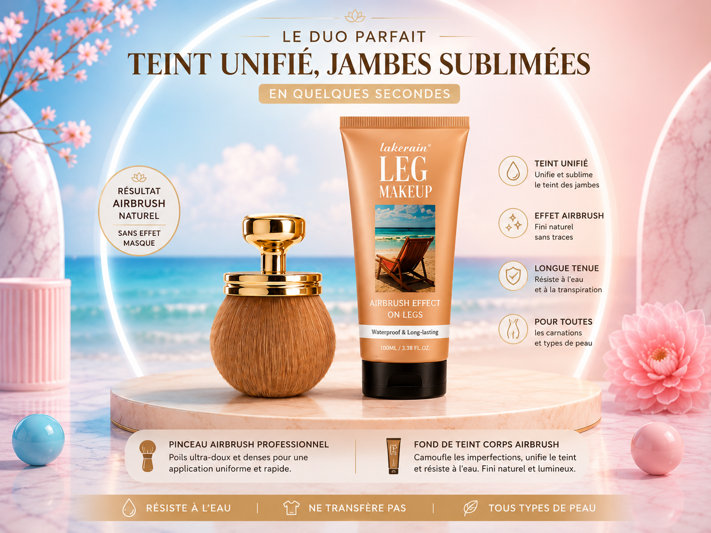 Fond de teint pour jambes Waterproof 100 ml | Effet bronzé naturel & anti-transfert