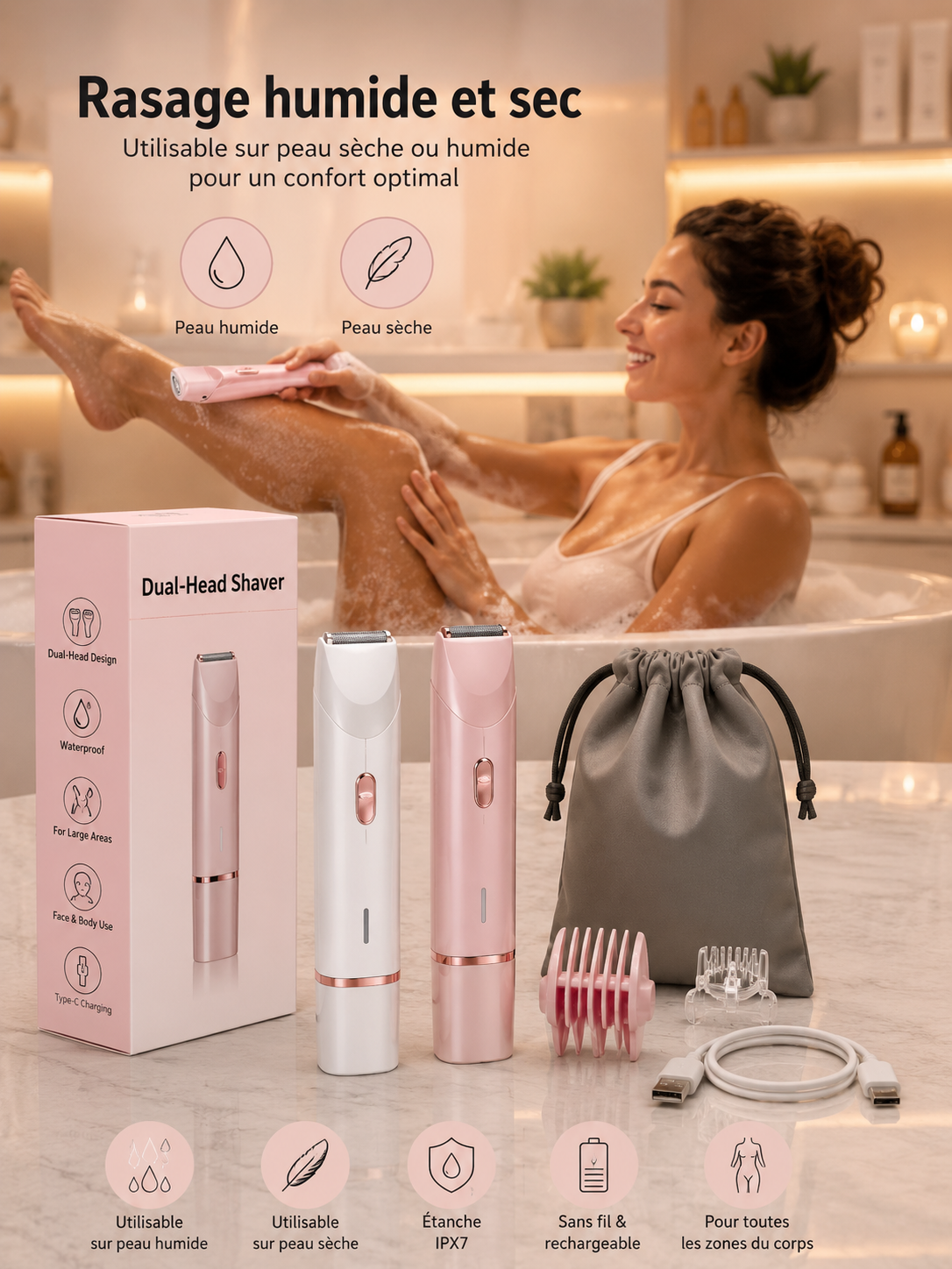 Rasoir Électrique Femme 2-en-1 – Douceur, Précision & Confort