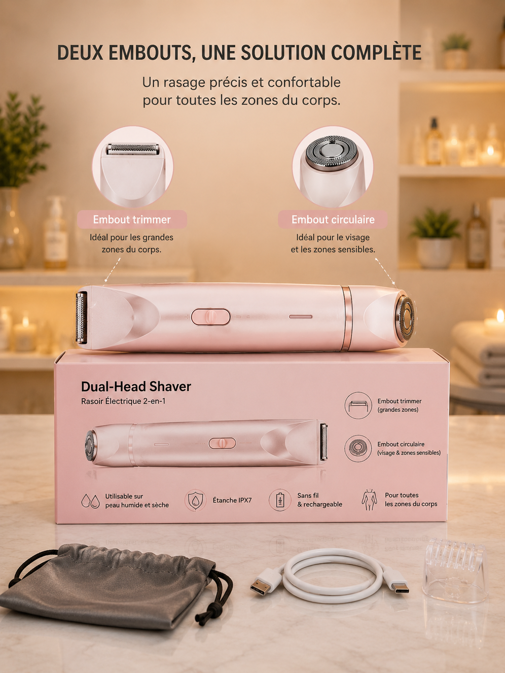 Rasoir Électrique Femme 2-en-1 – Douceur, Précision & Confort