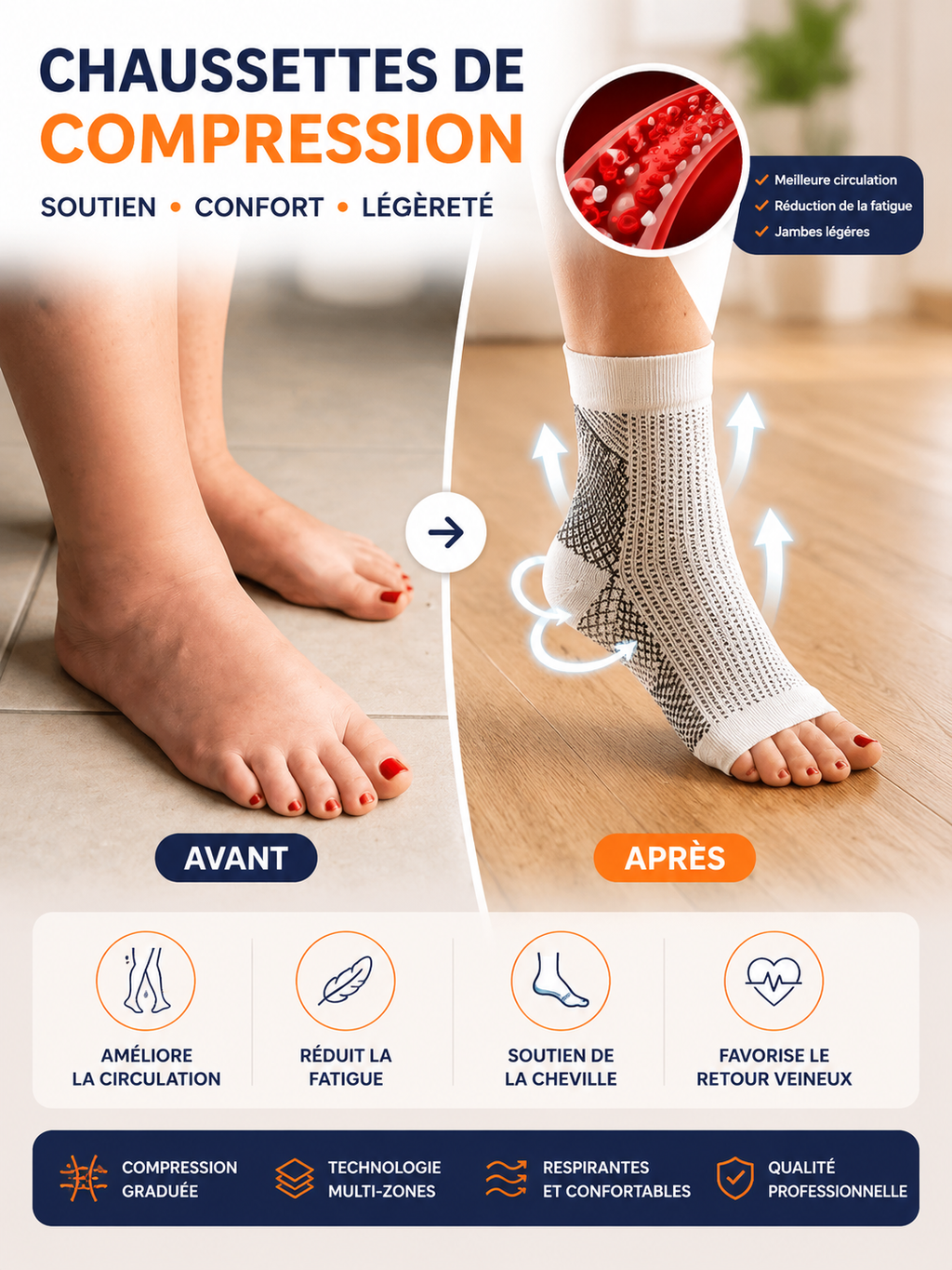 PACK DUO – 2 PAIRES DE CHAUSSETTES DE COMPRESSION