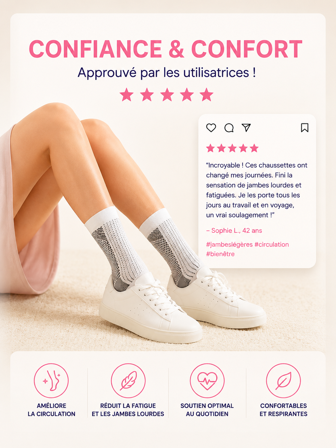 Chaussettes de Compression Femme Homme– Circulation, Jambes Lourdes, Voyage et Sport