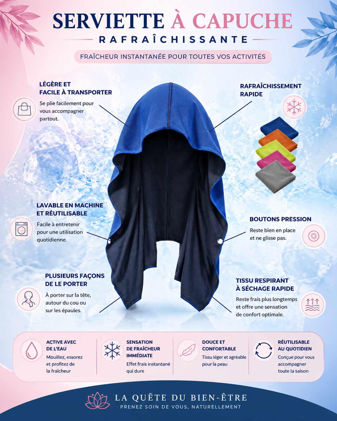 Serviette Rafraîchissante à Capuche – Fraîcheur Instantanée