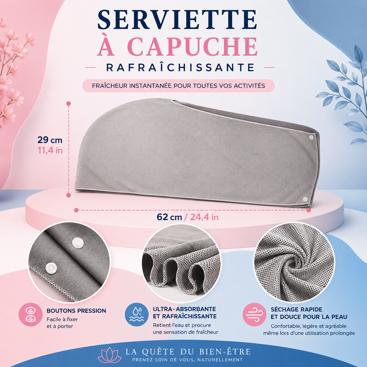 Serviette Rafraîchissante à Capuche – Fraîcheur Instantanée