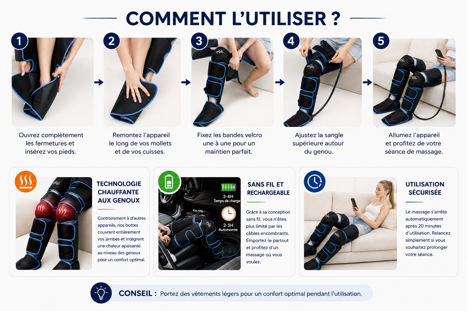 Bottes de Pressothérapie Sans Fil & Chauffantes