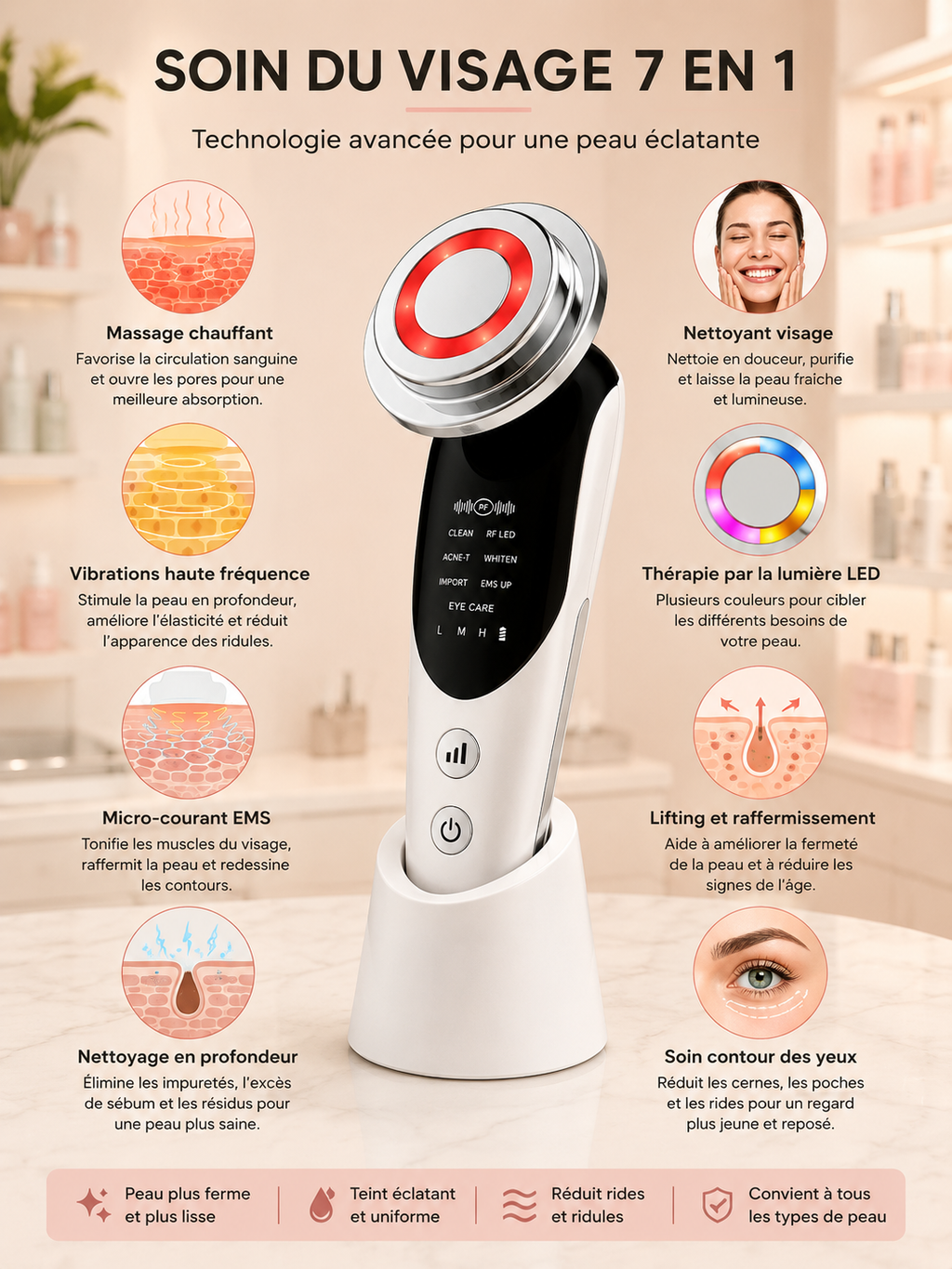 SkinLift Pro 7-en-1 – Appareil Visage EMS & LED