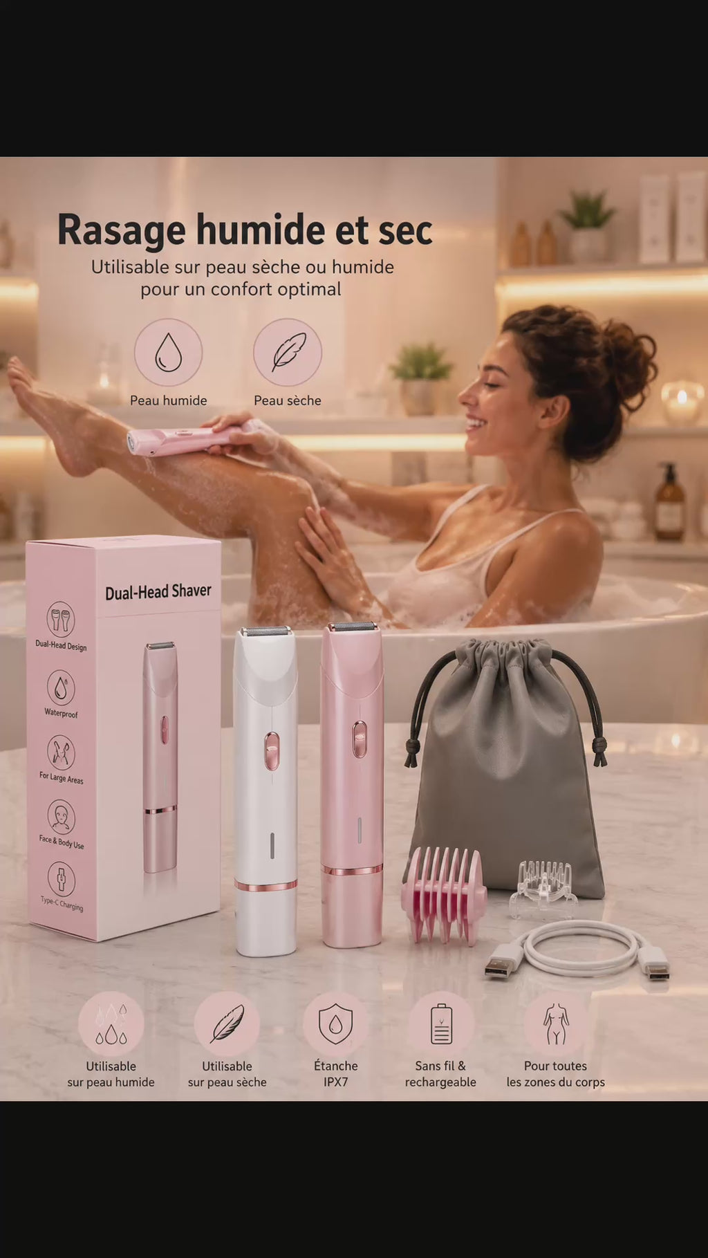 Rasoir Électrique Femme 2-en-1 – Douceur, Précision & Confort